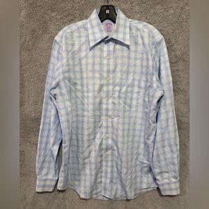 Brooks Brothers Dress Shirt Mens 15 - 34 100% American Supima Cotton Blue Plaid